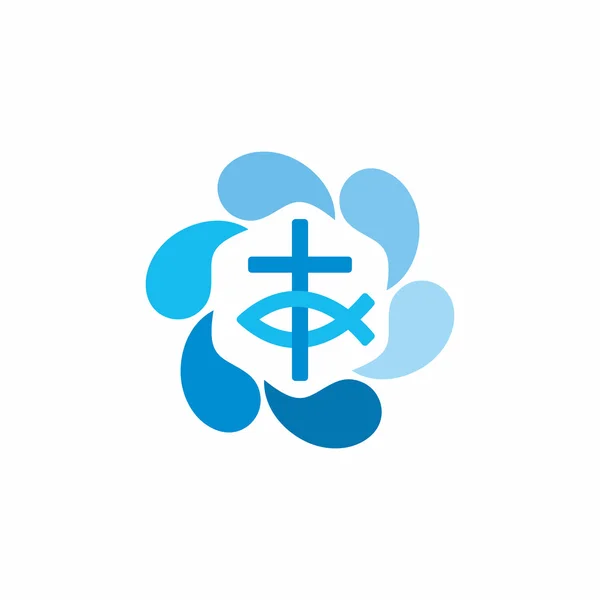 Logo-templom. Keresztény szimbólumokkal. Kereszt és Jézus hal. Jézus - a forrás az élő víz. — Stock Vector