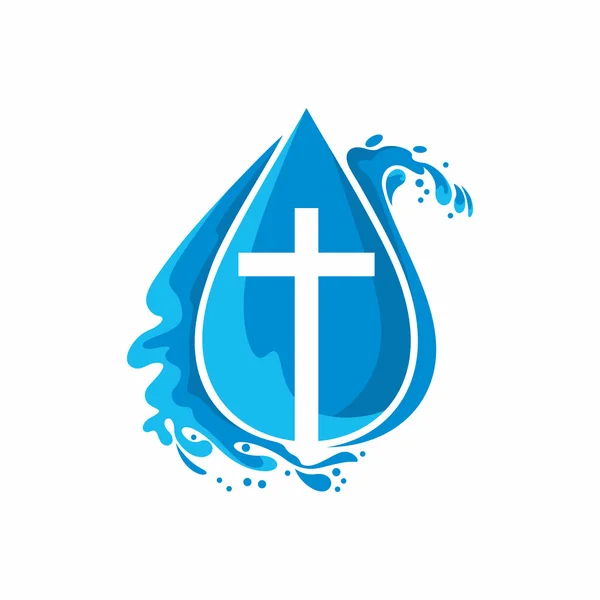 Igreja do logotipo. Símbolos cristãos. Uma gota. Jesus - fonte de água viva . — Vetor de Stock