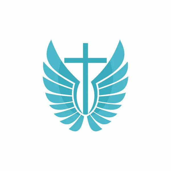 Logo de l'église. Des symboles chrétiens. Croix et ailes . — Image vectorielle