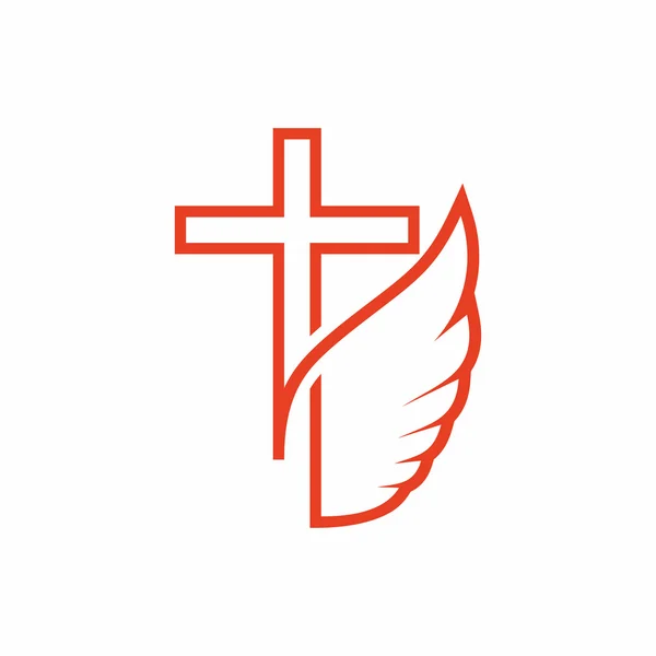 Logo de l'église. Des symboles chrétiens. Croix et aile . — Image vectorielle