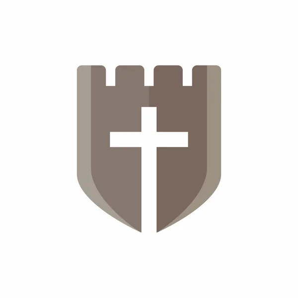 Kirchenlogo. Christliche Symbole. Festung mein Gott, Kreuz. — Stockvektor