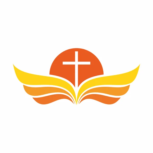 Logo van de kerk. Dawn van de kerk van Christus. Hemelvaart op de vleugels. — Stockvector