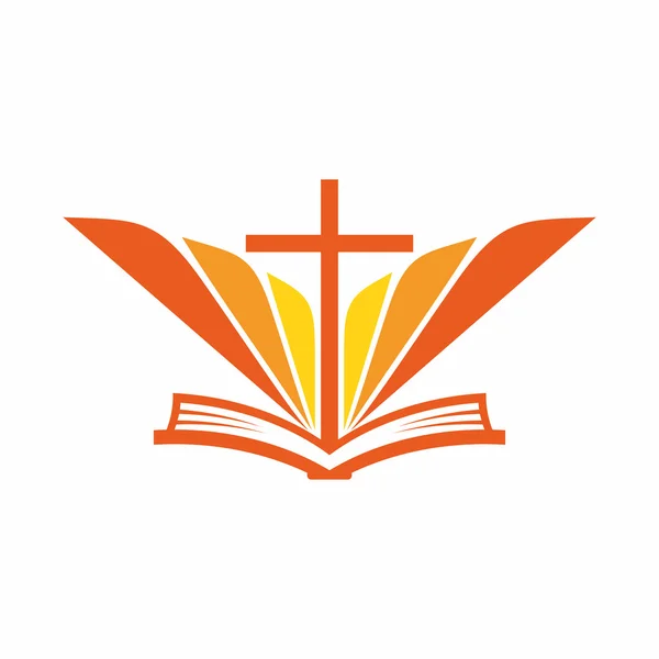 Logo de l'église. Bible, croix de Jésus et ailes d'ange . — Image vectorielle