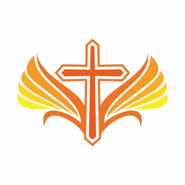 Kirchenlogo. Jesuskreuz und Engelsflügel. — Stockvektor