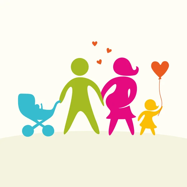 Une famille heureuse. Des figures multicolores, des membres de la famille aimants. Parents : Maman, Papa, les enfants. Logo, icône, signe . — Image vectorielle