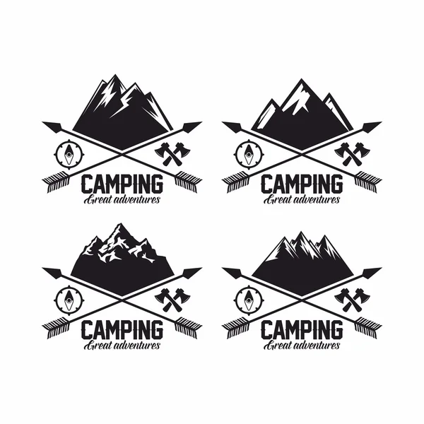 Logotipos y etiquetas de las insignias del campamento — Vector de stock