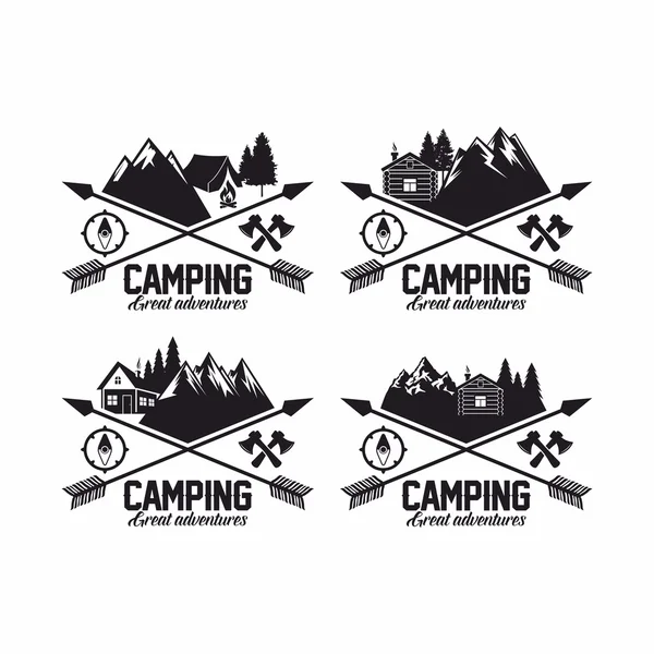 Logotipos y etiquetas de las insignias del campamento — Vector de stock