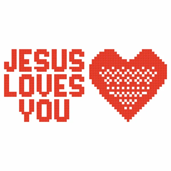Christliche Kunst. Bunte ineinander greifende Kunststoffsteine, Kunststoffkonstruktion. Jesus liebt dich. — Stockvektor