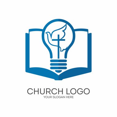 Kilise logosunu görmeniz gerekir. Hıristiyan sembolleri. İsa dünyanın ışık, kutsal ruh kılavuzları.