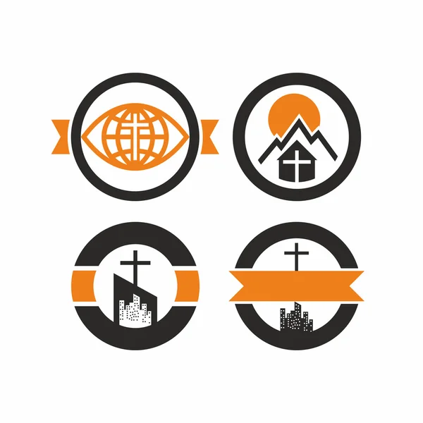 Kilise logo kümesi. Hıristiyan sembolleri. — Stok Vektör