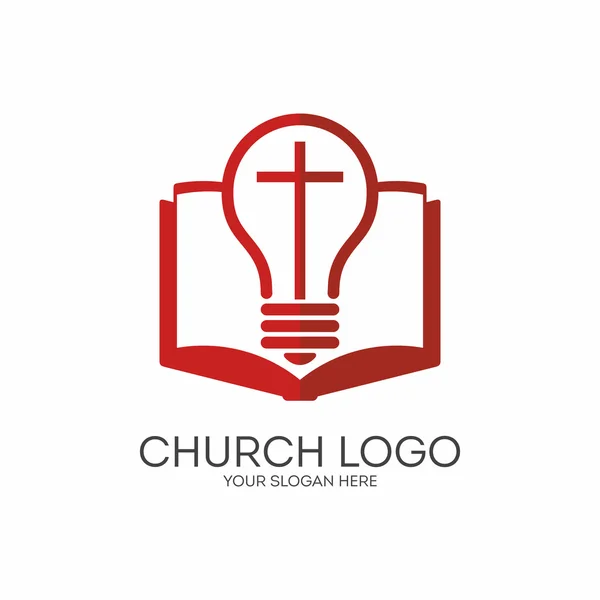 Logotipo da igreja. Símbolos cristãos. Jesus - a luz do mundo . — Vetor de Stock