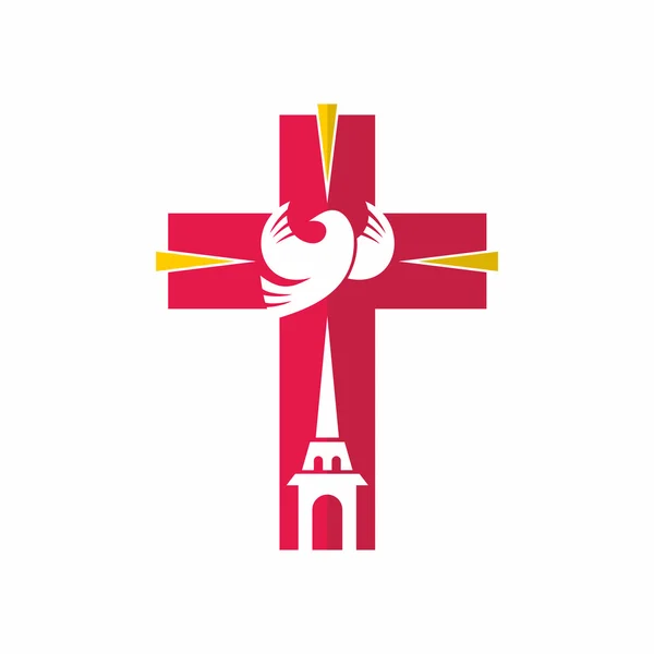 Logo della Chiesa. Simboli cristiani. Gesù, la Chiesa e lo Spirito Santo . — Vettoriale Stock