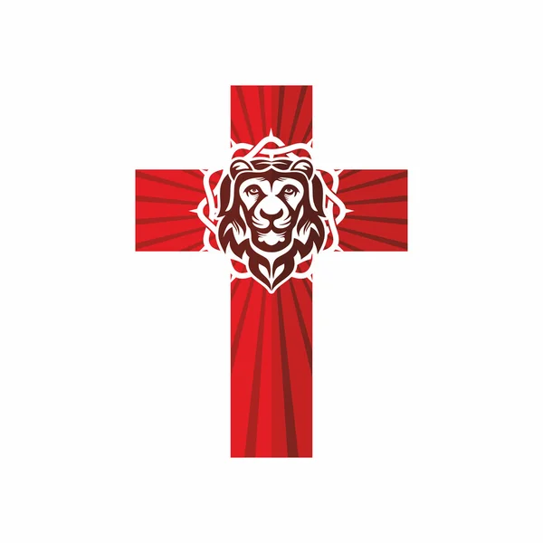 Logotipo da igreja. Símbolos cristãos. A cruz e o leão . —  Vetores de Stock