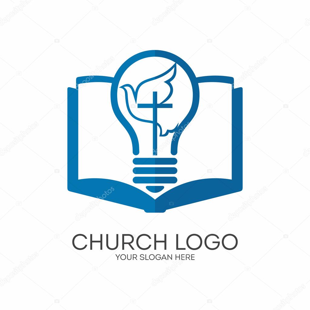 Church logo. Christian symbols. Jesus light of the world, the Holy Spirit guides.