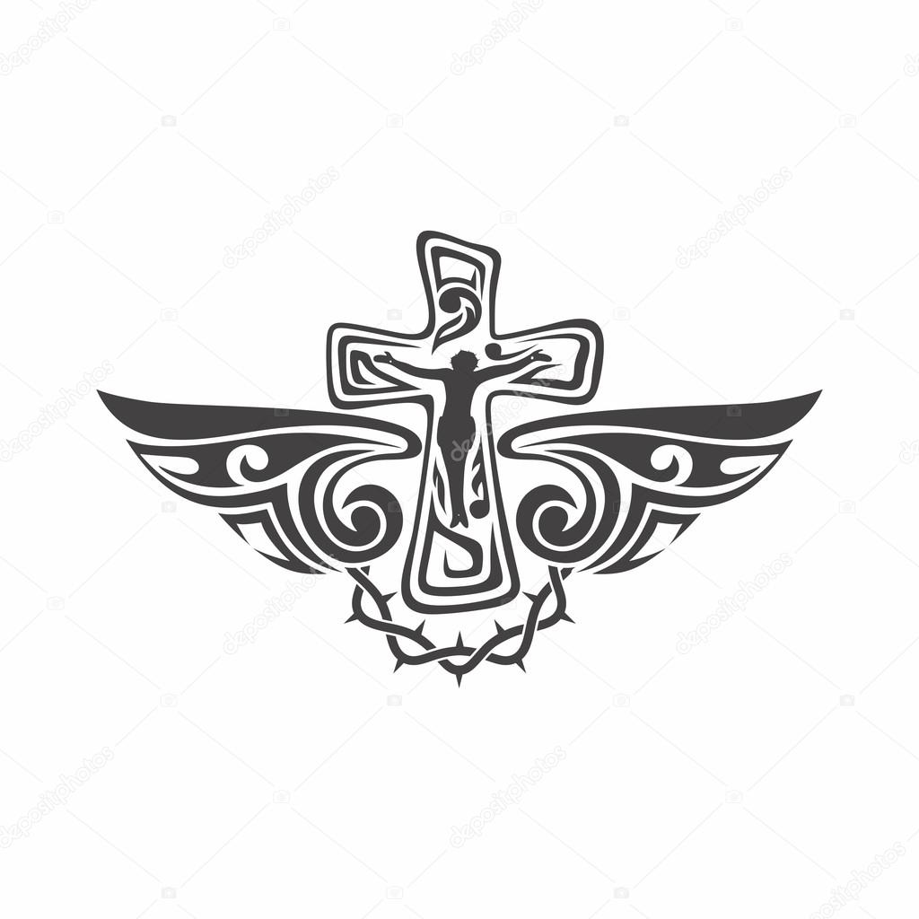 Holy cross tattoo with angel wings free black and white vector 7718561  Vector Art at Vecteezy