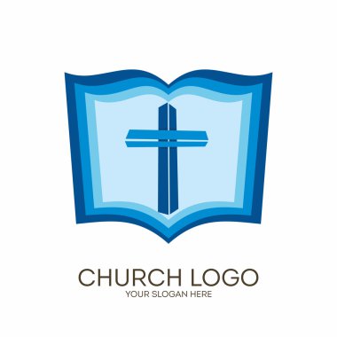 Kilise logosunu görmeniz gerekir. Hıristiyan sembolleri. İsa nın haç ve İncil.