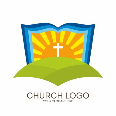 Kilise logosunu görmeniz gerekir. Hıristiyan sembolleri. İncil, güneş ve çapraz.