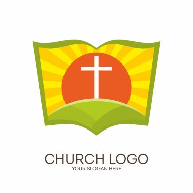Kilise logosunu görmeniz gerekir. Hıristiyan sembolleri. İncil, güneş ve çapraz.