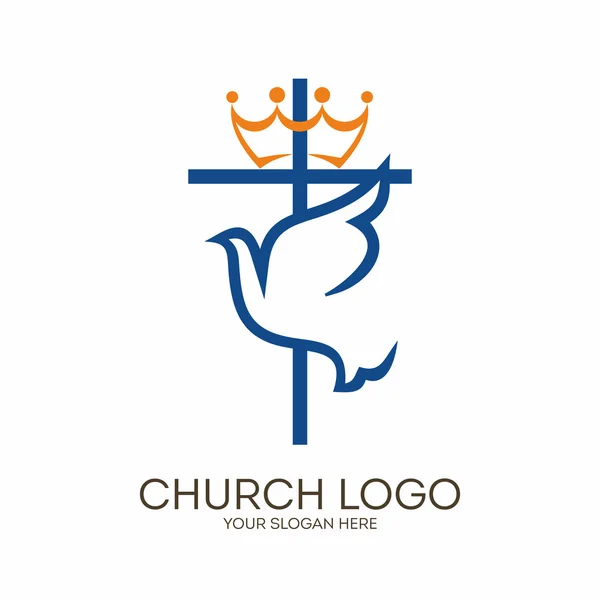 Logotipo da igreja. Símbolos cristãos. Cruz e pomba Espírito Santo . — Vetor de Stock