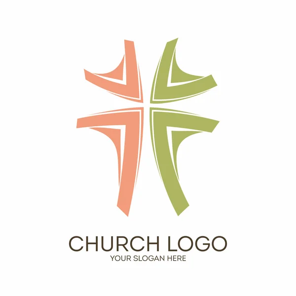 Logo de la iglesia. Símbolos cristianos. Jesús cruz . — Vector de stock