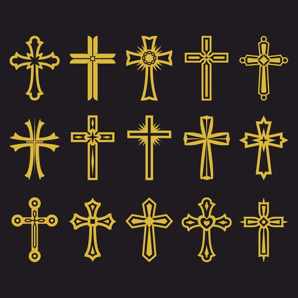 Großer Satz von Vektorkreuzen, Sammlung von Designelementen zur Erstellung von Logos. Christliche Symbole. — Stockvektor
