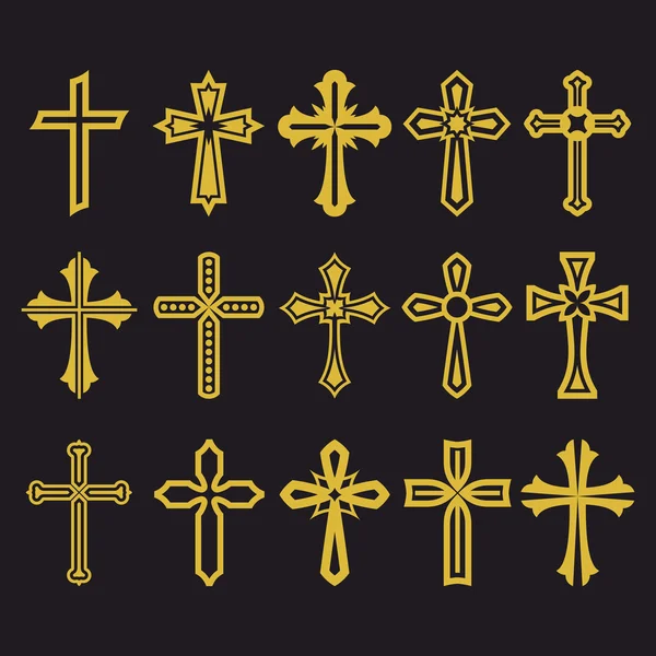Großer Satz von Vektorkreuzen, Sammlung von Designelementen zur Erstellung von Logos. Christliche Symbole. — Stockvektor