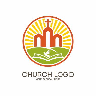 Kilise logosunu görmeniz gerekir. Hıristiyan sembolleri. İsa'nın Kilisesi, İncil ve kutsal ruh.