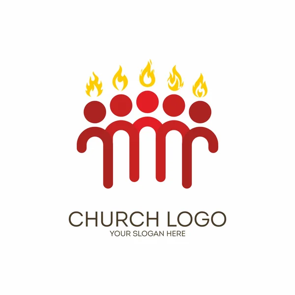 Logotipo da igreja. Símbolos cristãos. Pentecostes, os apóstolos, chamas . —  Vetores de Stock