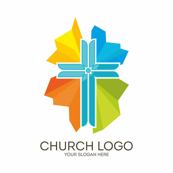 Church logo. Christian symbols. Coloring Jesus' cross.