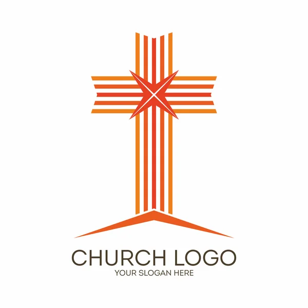 Logotipo da igreja. Símbolos cristãos. A cruz de Jesus . —  Vetores de Stock