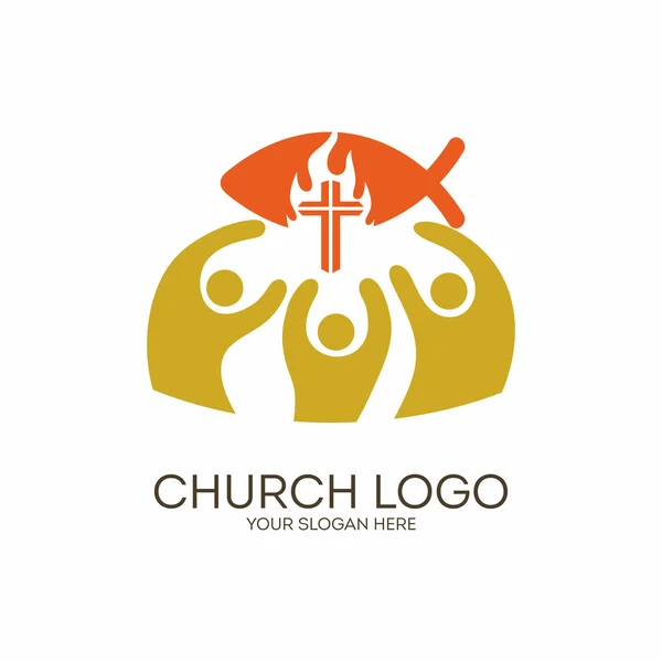 Kirchenlogo. Christliche Symbole. Einheit in Jesus Christus. — Stockvektor