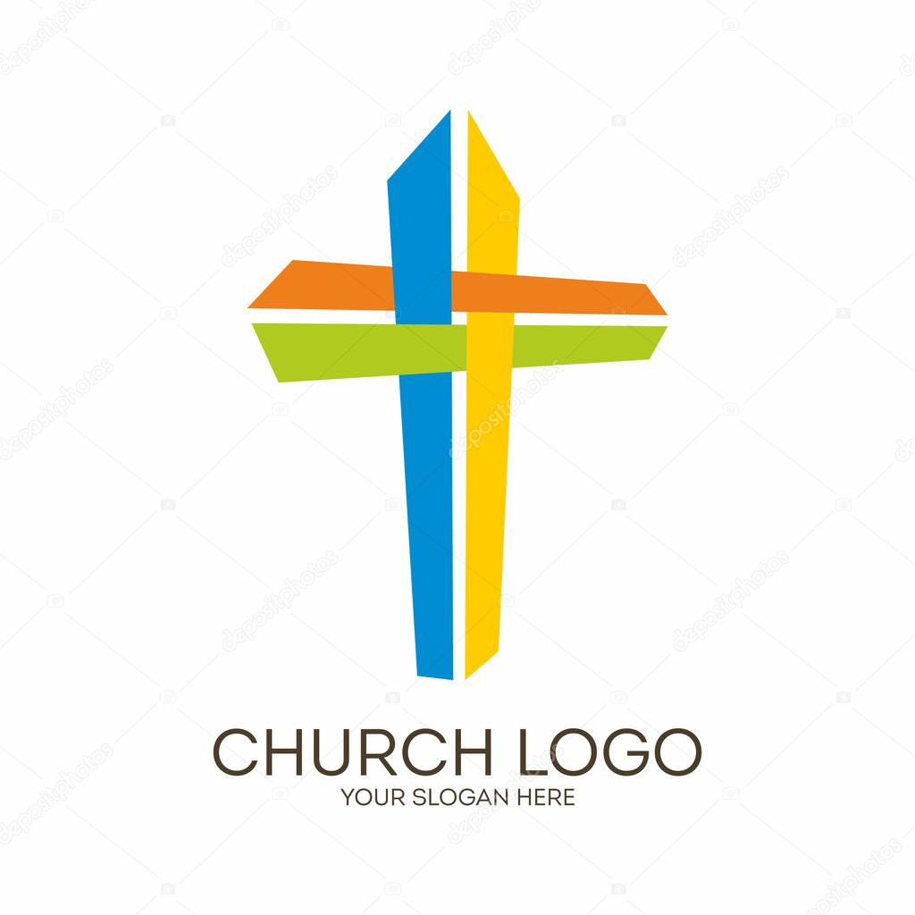 Church logo. Christian symbols. Coloring Jesus' cross.
