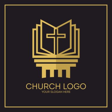 Kilise logosunu görmeniz gerekir. Hıristiyan sembolleri. Kutsal İncil ve İsa çapraz.
