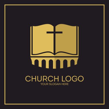 Kilise logosunu görmeniz gerekir. Hıristiyan sembolleri. Kutsal İncil ve İsa çapraz.