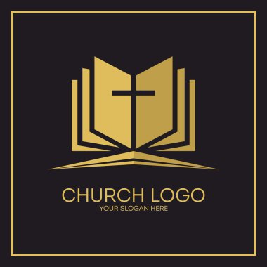 Kilise logosunu görmeniz gerekir. Hıristiyan sembolleri. Kutsal İncil ve İsa çapraz.