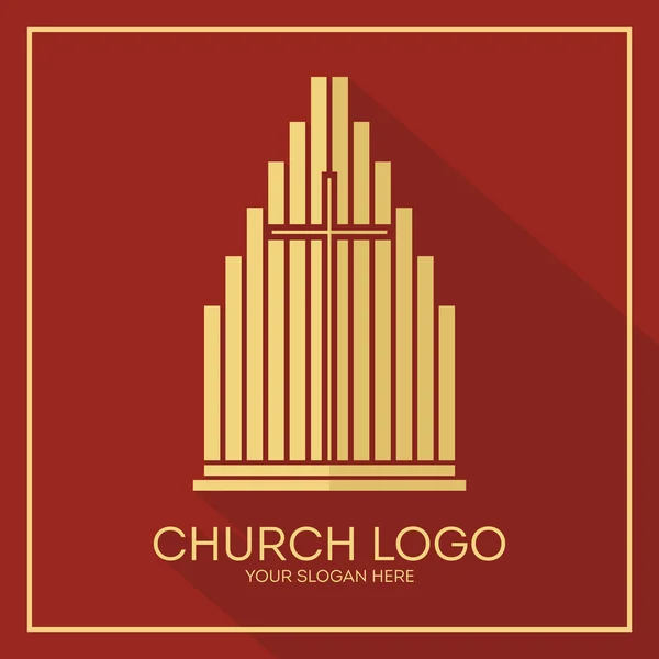 Kyrkan-logotypen. Kristna symboler. Altaret och Kristi kors. — Stock vektor