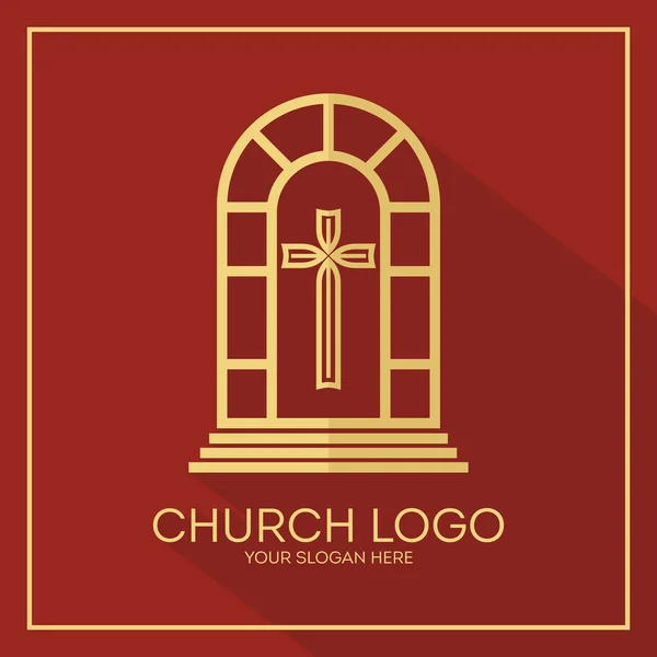 Logo della Chiesa. Simboli cristiani. L'altare e la croce di Cristo . — Vettoriale Stock