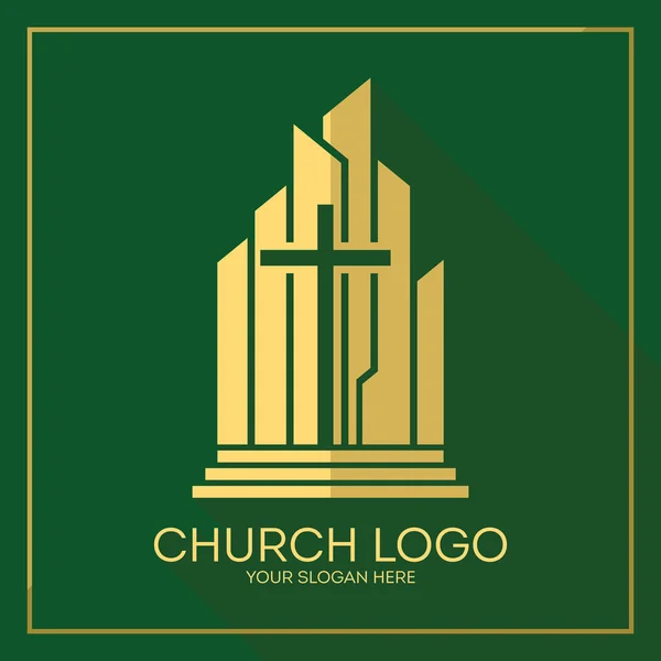 Logotipo da igreja. Símbolos cristãos. Cruz elegante de Jesus Cristo entre elementos vetoriais gráficos . — Vetor de Stock