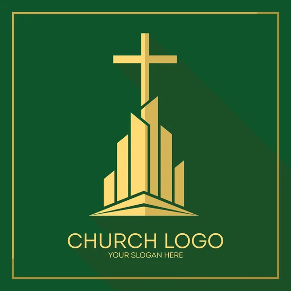 Logo de la iglesia. Símbolos cristianos. Elegante cruz de Jesucristo entre los elementos vectoriales gráficos . — Archivo Imágenes Vectoriales