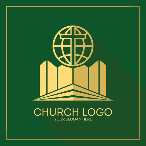 Kilise logosunu görmeniz gerekir. Hıristiyan sembolleri. İsa Mesih, Küre ve grafik vektör öğeleri şık çapraz. — Stok Vektör