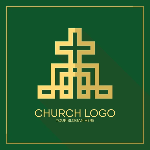 Logo della Chiesa. Simboli cristiani. Croce elegante di Gesù Cristo tra elementi vettoriali grafici . — Vettoriale Stock