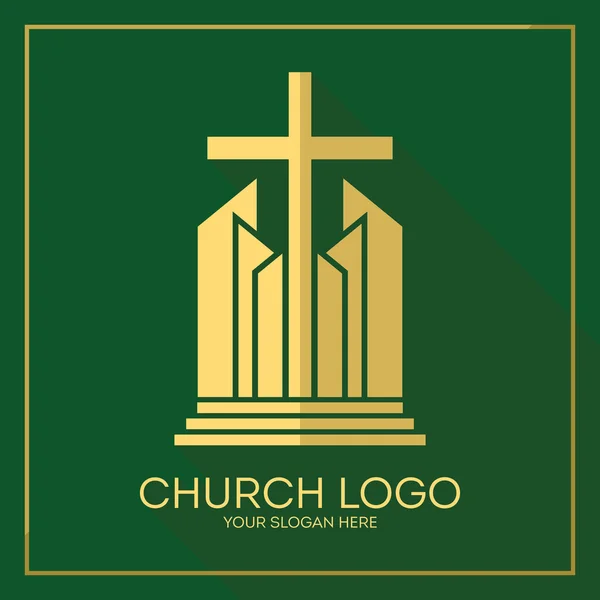Templom logó. Keresztény szimbólumokkal. Elegáns, kereszt Jézus Krisztus vektor grafikus elemek között. — Stock Vector