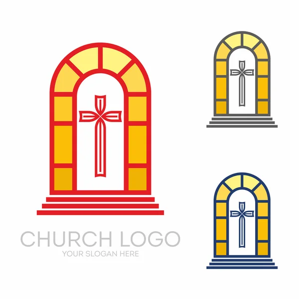 교회 로고입니다. 기독교 기호입니다. 그리스도의 십자가 제단. — 스톡 벡터