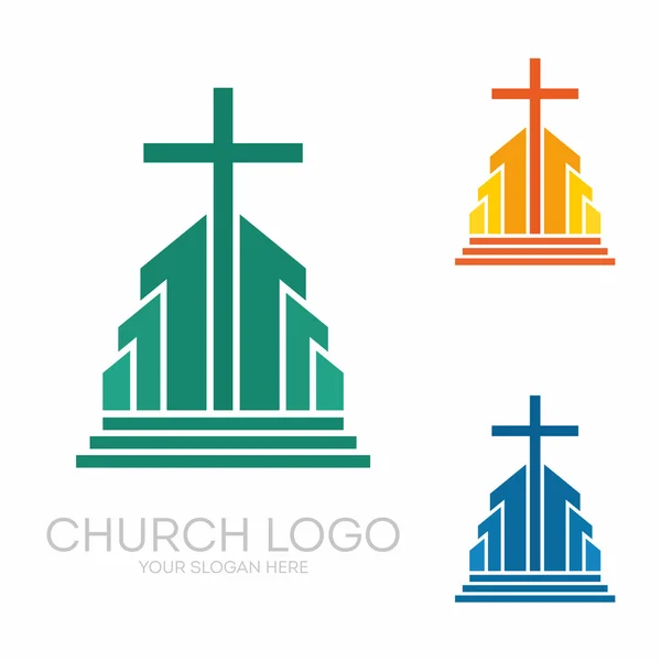 Logo de la iglesia. Símbolos cristianos. Elegante cruz de Jesucristo entre los elementos vectoriales gráficos . — Vector de stock