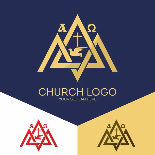 Logotipo da igreja. Símbolos cristãos. Monte Sião, o alfa e ômega, a cruz de Jesus Cristo . — Vetor de Stock