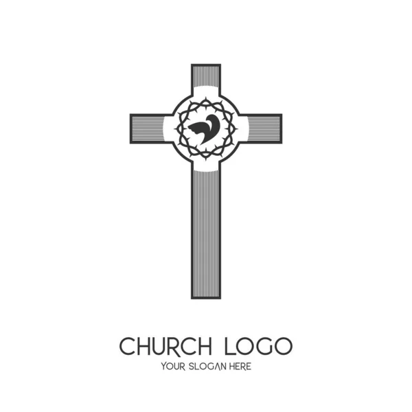Logotipo Igreja Símbolos Cristãos Cruz Jesus Cristo Símbolo Espírito Santo —  Vetores de Stock