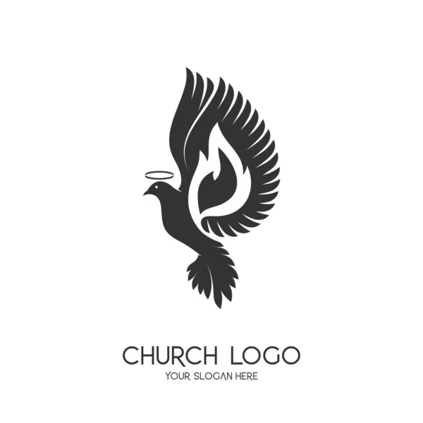 Logo Iglesia Símbolos Cristianos Símbolo Del Espíritu Santo Una Paloma — Archivo Imágenes Vectoriales