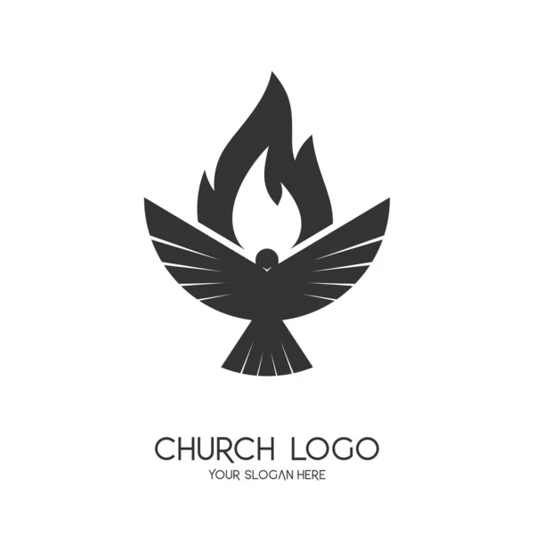 Logo Kostela Křesťanské Symbolem Ducha Svatého Holubice Plamen — Stockový vektor