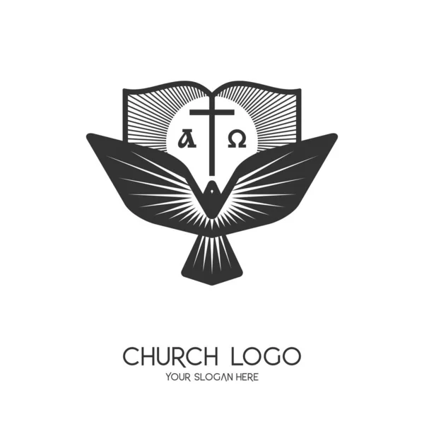 Logo Iglesia Símbolos Cristianos Cruz Jesucristo Biblia Símbolo Del Espíritu — Archivo Imágenes Vectoriales