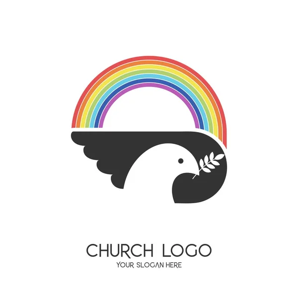 Logo Iglesia Símbolos Cristianos Paloma Paz Arco Iris Del Pacto — Archivo Imágenes Vectoriales